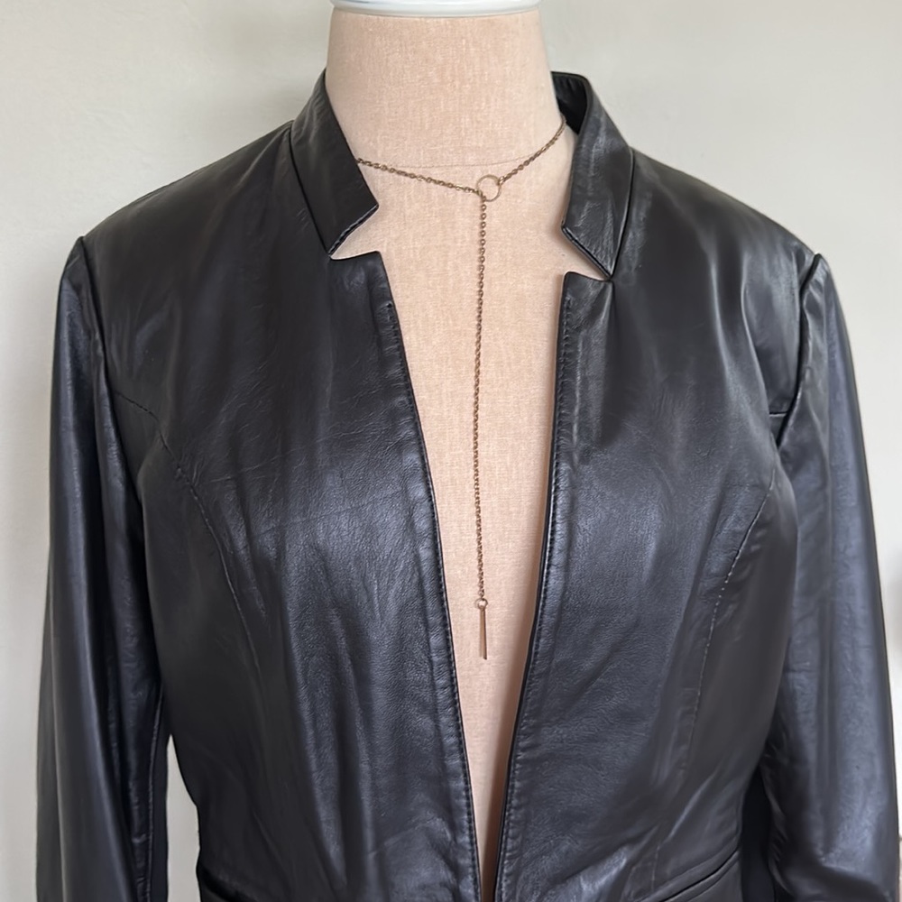 Cigno Nero 100% Leather Black Notched Lapel Jacket 40 - Picture 3 of 12